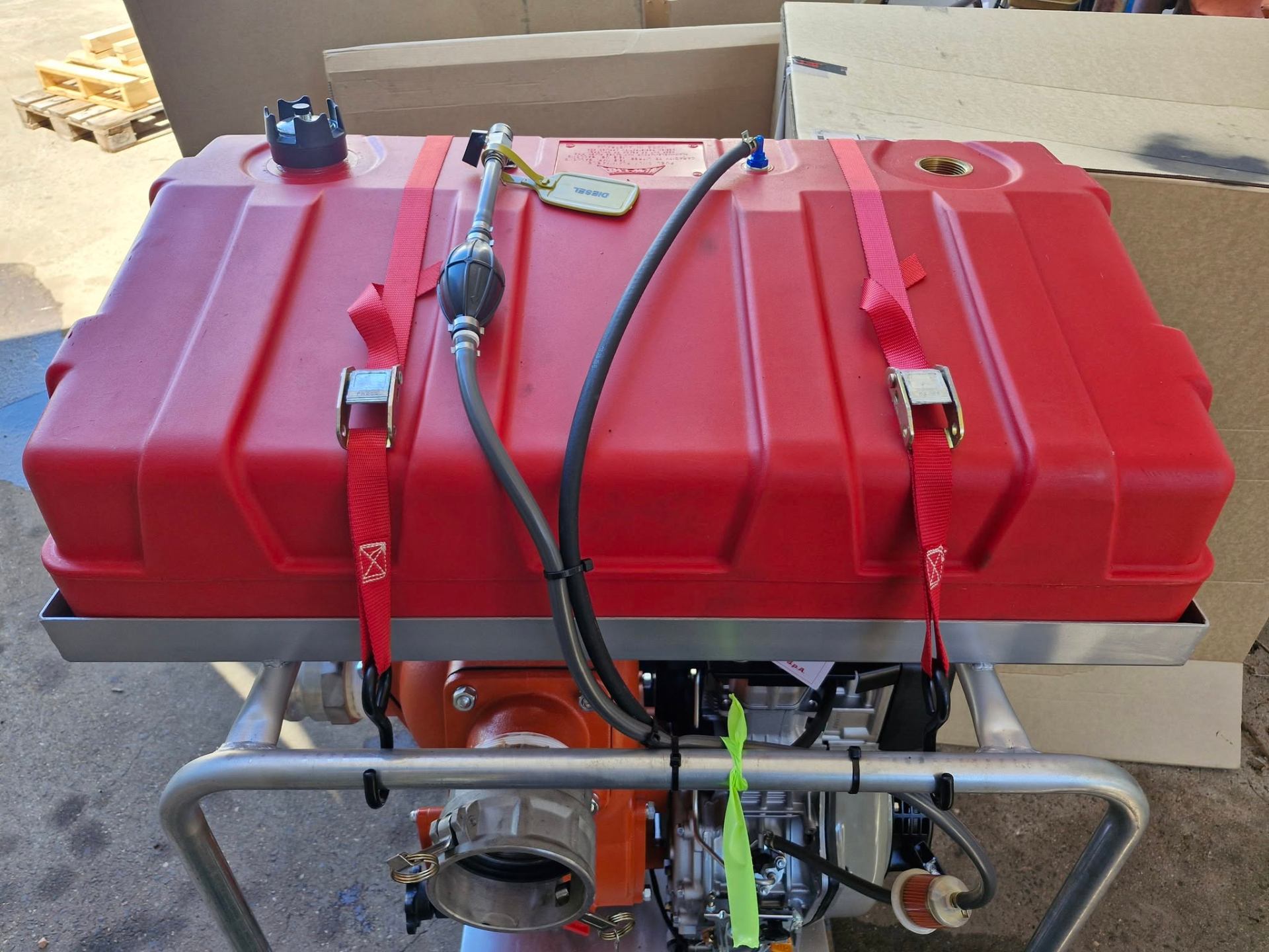 Diesel-powered water pump on trolley frame