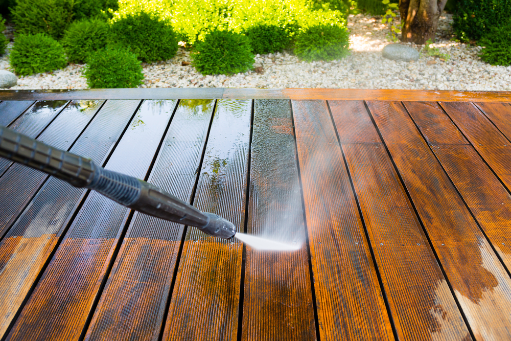 Pressure washing a timber deck